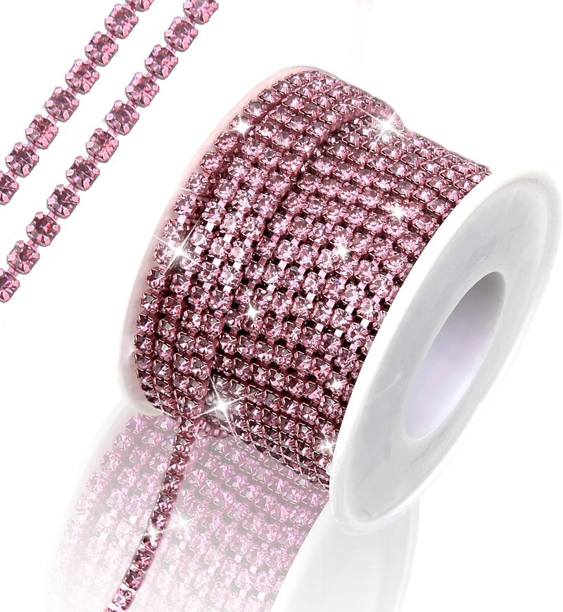 Dropower 10 Yards Rhinestone Chain, SS12/3mm Crystal Rhinestones Close Chain Trim, Bling Diamond Cup Chain for Jewelry Clothing Shoes Wedding Party Decoration(Light Pink) - Image 1